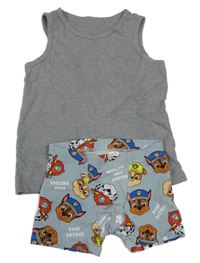 2set - Šedý nátělník + šedé boxerky s pejsky 