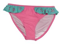 Neonově růžovo-mátové plavkové kalhotky s volánky 