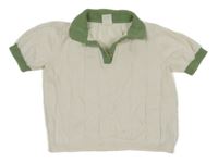Bílo-zelené úpletové polo tričko H&M