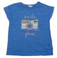 Modré tričko s výšivkou a flitry Fat Face