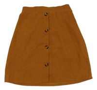 Medová žebrovaná sukně s knoflíčky Shein