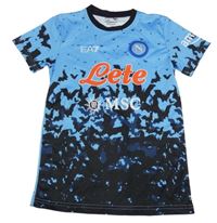 Světlemodro-tmavomodré sportovní tričko s netopýry a logem Armani 
