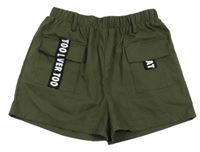 Khaki plátěné kraťasy s nápisy Shein