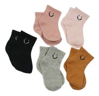 Nové - 5pack - Černé + růžové + světlerůžové + šedé + medové ponožky se smajlíkem