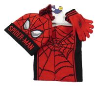 Nové - 3set - Červeno-černá čepice + šála + rukavice - Spider-man vel. 5-9 let  