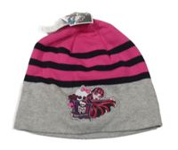 Nové - Šedo-růžovo-černá pruhovaná čepice s obrázkem Monster High 