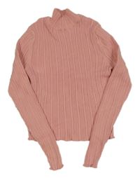 Světlerůžový žebrovaný crop svetr s rolákem Page