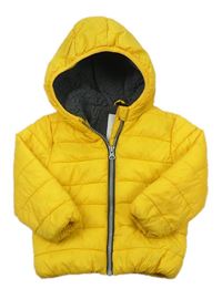 Žlutá prošívaná šusťáková jarní zateplená bunda s kapucí F&F