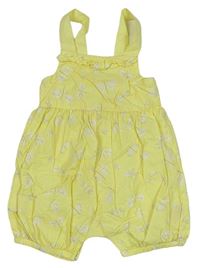 Žluté plátěné laclové kraťasy s kytičkami a volánkem Mothercare