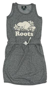 Šedé melírované úpletové šaty s logem roots