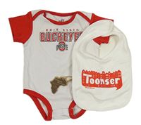 Bílo-červené body s nápisy + bryndák Baby Bugz