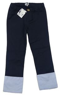 Tmavomodro-světlemodré plátěné crop kalhoty LOVE KIDSWEAR