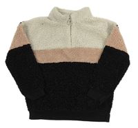 Černo-starorůžovo-světlebéžová huňatá oversize mikina Matalan