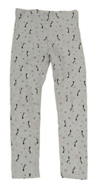 Světlešedé melírované legíny s tučňáčky a vločkami a srdíčky lupilu