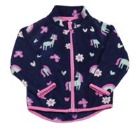 Tmavomodrá fleecová propínací mikina s jednorožci a duhami St. Bernard