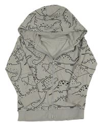Světlešedá propínací mkina s dinosaury a kapucí George