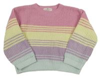 Růžovo-citronovo-fialovo-světlemodrý žebrovaný žinylkový oversize svetr H&M