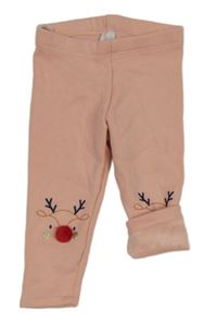 Světlerůžové teplákové zateplené legíny se soby C&A