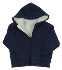 Tmavomodrá melírovaná propínací zateplená mikina s kapucí H&M