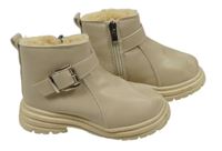 Světlebéžové koženkové kotníčkové zateplené boty s přezkou vel. 27