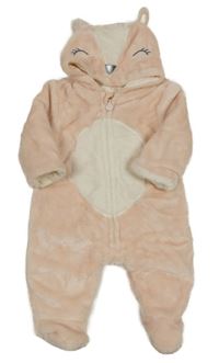 Světlerůžovo-bílá plyšová zateplená kombinéza s kapucí s čumáčkem C&A