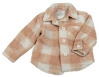 Starorůžovo-bílý kostkovaný huňatý podšitý košilový kabát George