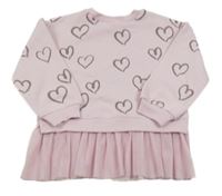 Světlerůžová teplákovo/tylová oversize tunika se srdíčky Peacocks