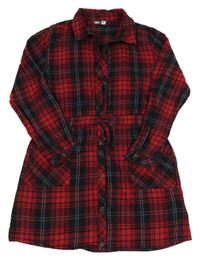 Červeno-černo-bílo-safírové kostkované propínací košilové šaty PEP&CO