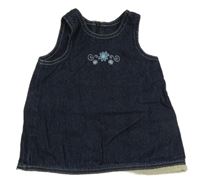 Tmavomodré riflové šaty s květy