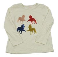 Smetanové triko s koníky z flitrů Tchibo