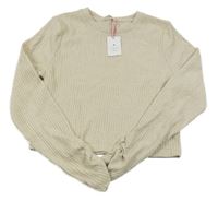 Nové - béžová žebrovaná úpletová crop mikina Candy Couture