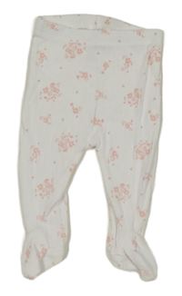 Bílé žebrované polodupky s kytičkami Matalan