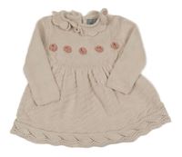 Světlepudrové vzorované svetrové šaty s 3D květy a volánkem TAHARI