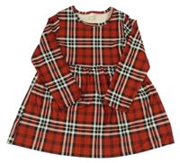 Rezavo-černo-smetanové kostkované vzorované šaty 