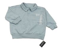 Nové - světlemodrošedá oversize mikina s nápisy a číslem a límečkem St. Bernard