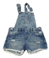 Modré šisované riflové laclové kraťasy s prošoupáním a krajkou Denim Co.