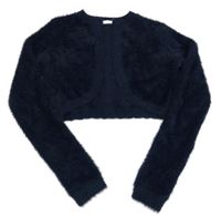 Tmavomodré chlupaté propínací svetrové bolérko se třpytkami Next