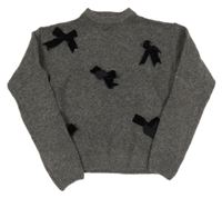 Tmavošedý melírovaný svetr s mašlemi PRIMARK