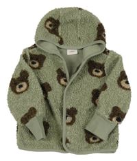 Světlekhaki huňatá podšitá bunda s medvídky a kapucí S. Oliver
