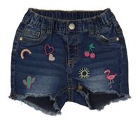 Tmavomodré teplákové riflové kraťasy s obrázky Ergee