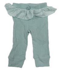 Mentolové žebrované tepláky s volánkem s madeirou Charlotte&Star