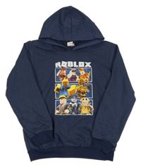 Tmavomodrá mikina s potiskem - Roblox a kapucí 