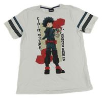 Bílé tričko s potiskem - My Hero Academia a pruhy C&A