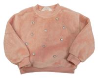 Růžová plyšová mikina s flitry s korálky H&M