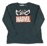 Tmavomodrošedé melírované triko s logem a Spider-manem z překlápěcích flitrů ZARA