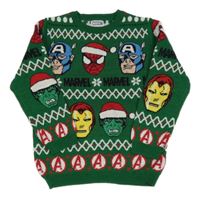 Tmavozelený vzorovaný svetr s Avengers s vánočním motivem PRIMARK