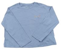 Modré žebrované crop oversize triko s nápisem Next