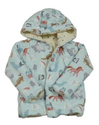 Světlemodrá zateplená propínací oboustranná mikina se zvířaty a kapucí M&S