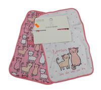 Nové - 2x slinták s kočkami - růžový + bílý se srdíčky Dunnes