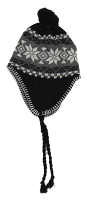 Černo-šedá čepice se vzorem a bambulí